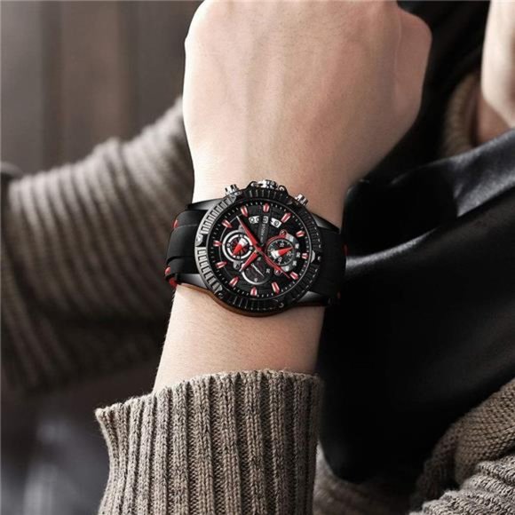 Men'sWatch Chronograph Waterproof Sport Analog Quartz Watches BlueSilicone Strap - Picture 3 of 6